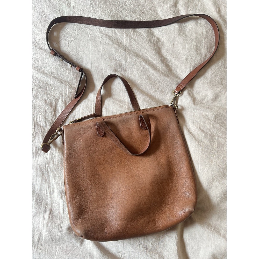Madewell Small Transport Tote Crossbody Bag Zip Top English Saddle Brown Leather